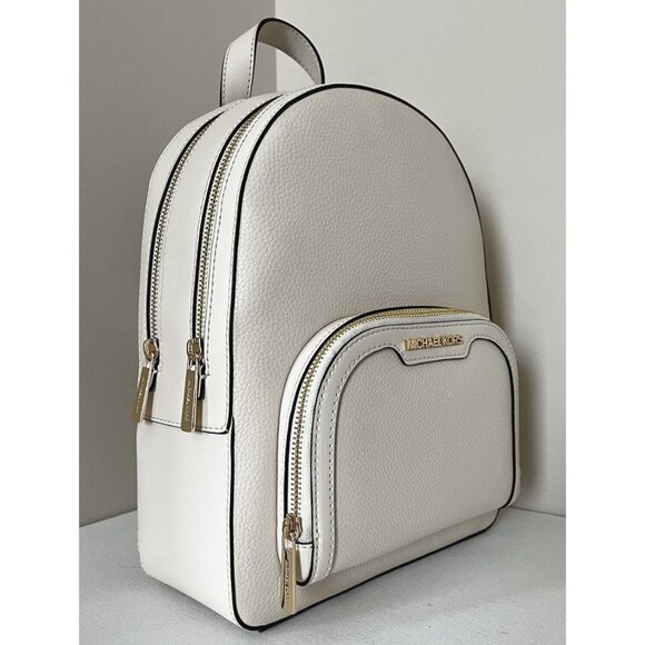 New Michael Kors Jaycee Medium Pebbled Leather Backpack Light Cream - Picture 2 of 6
